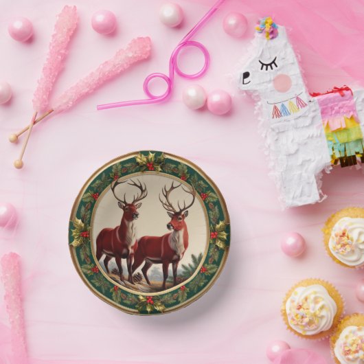 Elegant Rood Rendier Moose Goud Holly vrolijk Xmas Papieren Kommen (Feest)