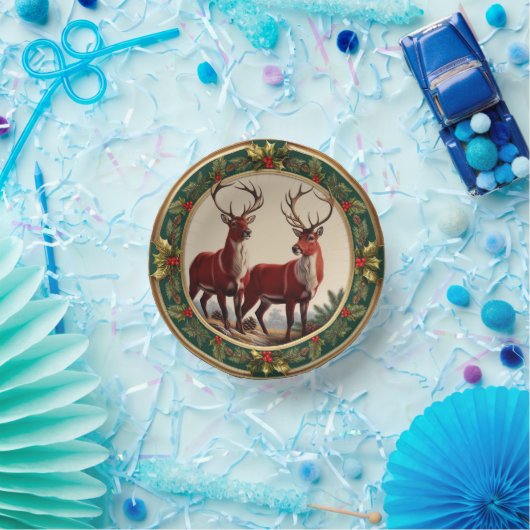 Elegant Rood Rendier Moose Goud Holly vrolijk Xmas Papieren Kommen (Feest)