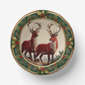 Elegant Rood Rendier Moose Goud Holly vrolijk Xmas Papieren Kommen (Voorkant)