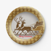 Elegant Rood Rendier Sled Goud Sneeuw vrolijk Kers Papieren Bordje (Voorkant)