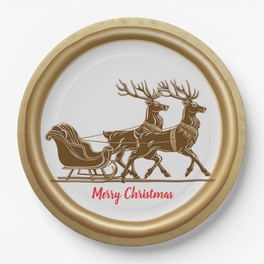 Elegant Rood Rendier Sled Goud Sneeuw vrolijk Kers Papieren Bordje (Voorkant)