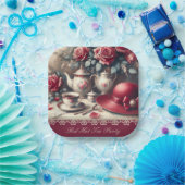 Elegant rood roise thee party papier Bord (Feest)