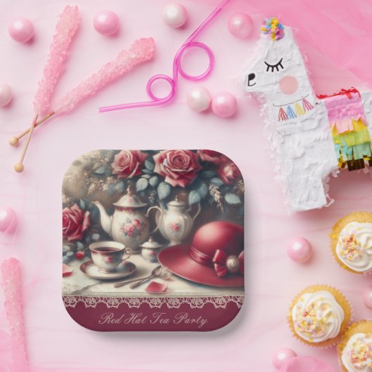 Elegant rood roise thee party papier Bord (Feest)