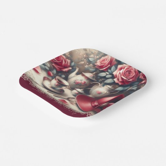 Elegant rood roise thee party papier Bord (Gebogen)