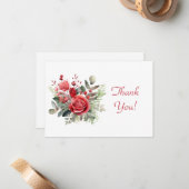 Elegant rood roos boeket dank u Flat Notitiekaartje (Voorkant / Achterkant in situ)