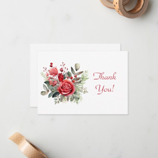 Elegant rood roos boeket dank u Flat Notitiekaartje (Voorkant / Achterkant in situ)