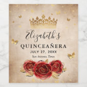 Elegant rood roos en goud kroonperkament papier wijn etiket (Enkel label)