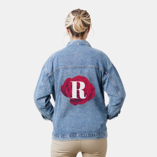 Elegant rood roos Initiaal modern monogram Denim Jacket (Model)