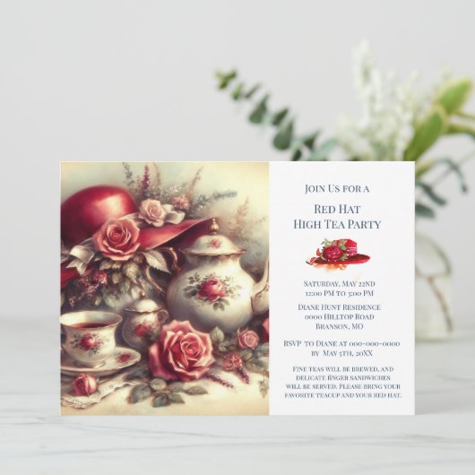 Elegant rood roos Pet thema theefeest Kaart (Staand voorkant)