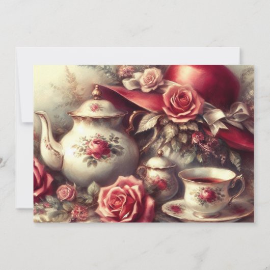 Elegant rood roos Pet thema theefeest Kaart (Achterkant)
