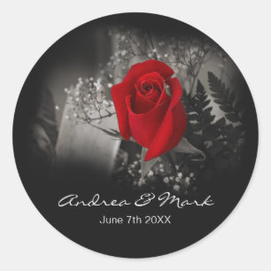 Elegant rood roos vignet ronde sticker