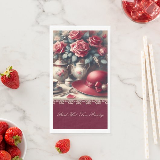 Elegant Rood Rose Pet Tea Party Servet (Insitu)