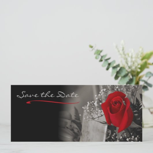 Elegant Rood Rose Zwart en Wit Save the Date (Staand voorkant)