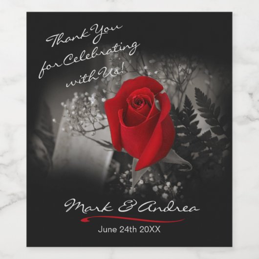 Elegant rood Rose zwart en wit vignet Wijn Etiket (Enkel label)