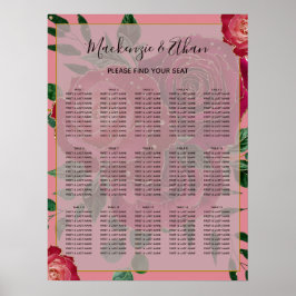 Elegant  Rood Roses Wedding Seating Chart Poster