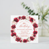Elegant rood roze bloemenkrans 19e verjaardag kaart (Staand voorkant)