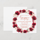 Elegant rood roze bloemenkrans quinceanera kaart (Voorkant / Achterkant)