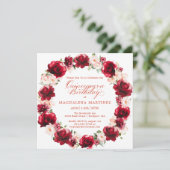 Elegant rood roze bloemenkrans quinceanera kaart (Staand voorkant)