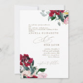 Elegant rood & roze bloemig beide ouders bruiloft kaart (Voorkant)