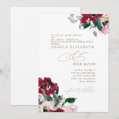 Elegant rood & roze bloemig beide ouders bruiloft kaart (Voorkant / Achterkant)