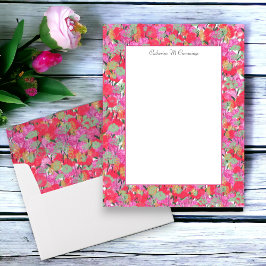 Elegant rood roze bloemig gepersonaliseerd papier 