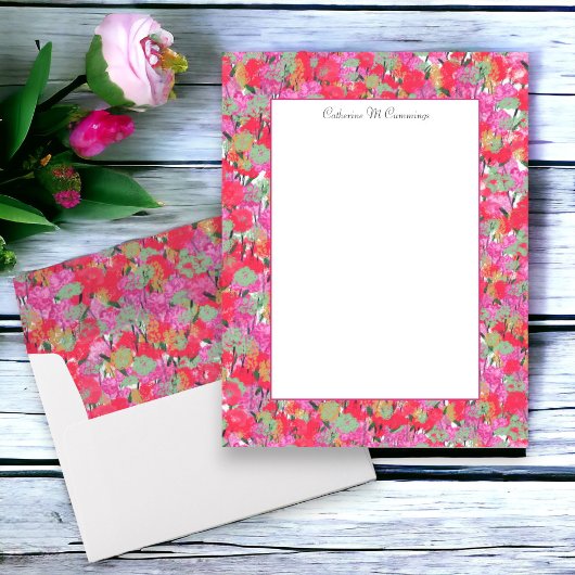Elegant rood roze bloemig gepersonaliseerd papier