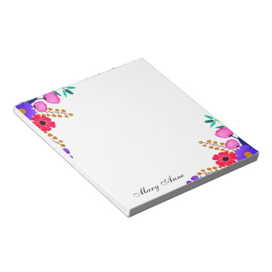 Elegant rood roze en paarse bloemen, speciaal gepe notitieblok (Schuin)