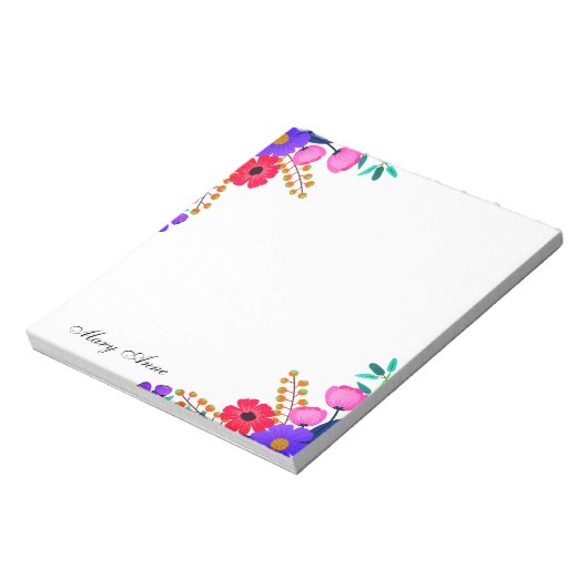 Elegant rood roze en paarse bloemen, speciaal gepe notitieblok (Linkerzijde)