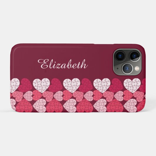Elegant Rood Roze Jigsaw Puzzel Hart Patroon Naam Case-Mate iPhone Case (Achterkant (horizontaal))