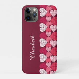 Elegant Rood Roze Jigsaw Puzzel Hart Patroon Naam Case-Mate iPhone Case