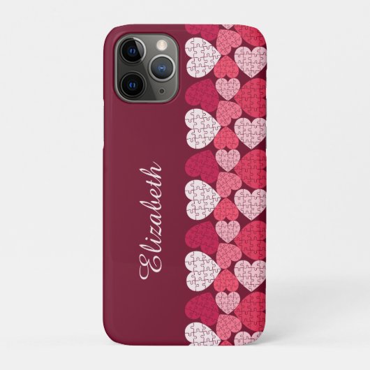 Elegant Rood Roze Jigsaw Puzzel Hart Patroon Naam Case-Mate iPhone Case (Achterkant)