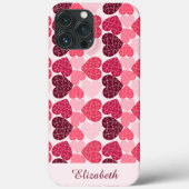 Elegant Rood Roze Jigsaw Puzzel Hart Patroon Naam Case-Mate iPhone Case (Achterkant)