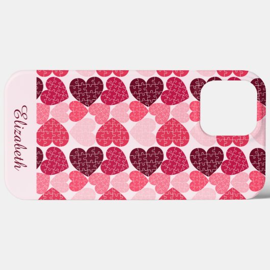 Elegant Rood Roze Jigsaw Puzzel Hart Patroon Naam Case-Mate iPhone Case (Achterkant (horizontaal))