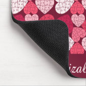 Elegant Rood Roze Jigsaw Puzzel Hart Patroon Naam Muismat (Hoek)