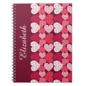 Elegant Rood Roze Jigsaw Puzzel Hart Patroon Naam Notitieboek (Voorkant)