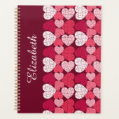Elegant Rood Roze Jigsaw Puzzel Hart Patroon Naam Planner (Voorkant)