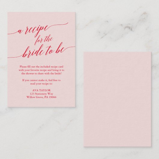 Elegant rood roze kalligrafie Recipe Kaart Tussenv (Voorkant / Achterkant)