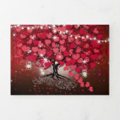 Elegant rood roze op Black Heart Leaf Wedding Drieluik Uitnodiging (Cover)