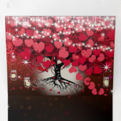 Elegant rood roze op Black Heart Leaf Wedding Drieluik Uitnodiging (Binnenzijde eerst)