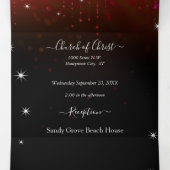 Elegant rood roze op Black Heart Leaf Wedding Drieluik Uitnodiging (Binnenkant midden)