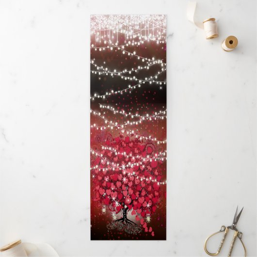 Elegant rood roze op Black Heart Leaf Wedding Drieluik Uitnodiging (Buitenkant)