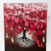 Elegant rood roze op Black Heart Leaf Wedding Drieluik Uitnodiging (Binnenzijde eerst)