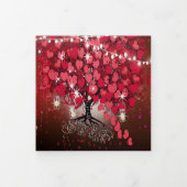 Elegant rood roze op Black Heart Leaf Wedding Drieluik Uitnodiging (Cover)