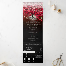 Elegant rood roze op Black Heart Leaf Wedding Drieluik Uitnodiging