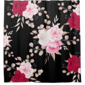 Elegant rood roze paarse bloemen douchegordijn (Voorkant)