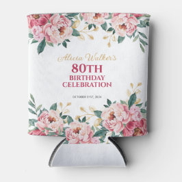 Elegant Rood Roze Pioen Bloem Goud Blad Verjaardag Blikjeskoeler