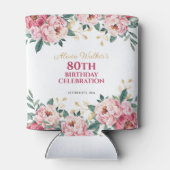 Elegant Rood Roze Pioen Bloem Goud Blad Verjaardag Blikjeskoeler (Achterkant)