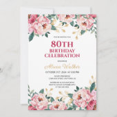 Elegant Rood Roze Pioen Bloem Goud Blad Verjaardag Kaart (Voorkant)