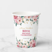 Elegant Rood Roze Pioen Bloem Goud Blad Verjaardag Papieren Bekers (Achterkant)