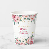 Elegant Rood Roze Pioen Bloem Goud Blad Verjaardag Papieren Bekers (Voorkant)